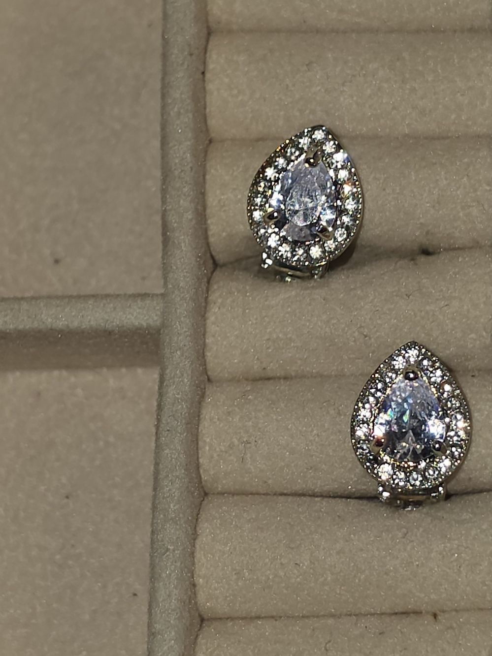 Sparkling Teardrop CZ Stud Clip-On Earrings - Silver Tone BNIB